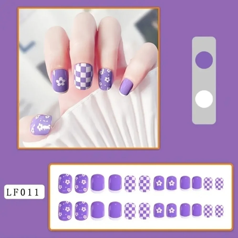2/$16 Flowers & Checkerboard Press On Nails